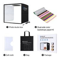 Boîte à Lumière Photo PULUZ d'Usine 25 cm, Pliable, LED Souple, Mini Studio avec 6 Fonds de Couleur Double Face et Accessoires Photo