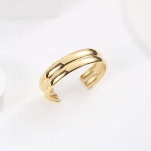 Wholesale jewelry supplies China gold plated double layer dome open cuff women stacking bangle fashion chunky bracelets
