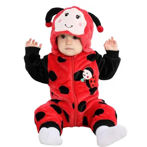 Wholesale Baby Winter Clothes Warm Jumpsuits Cartoon Character Hooded Flannel Baby Infant Overall