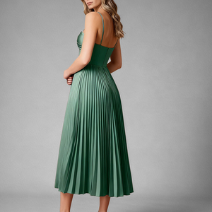 فستان سهرة نسائي مخصص لعام 2026، بدون أكمام، مكشوف الظهر، مطوي، بتصميم A-Line، أنيق وجذاب للصيف، فستان طويل من الساتان - Product Image 2