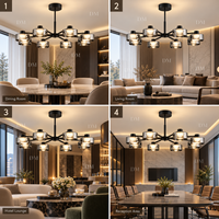 Lustre moderne noir à 8 lumières avec abat-jour en verre fumé LED, idéal pour salle à manger, salon, hôtel, salon, réception, décoration