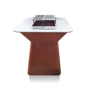 Parrilla de barbacoa de acero corten cuadrada portátil moderna compacta para acampar y uso doméstico con combustible de leña y solución de almacenamiento elegante - Product Image 1