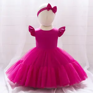 European Style flower Bridesmaid gown 2 pieces pink dress for little girls Shiny kid Birthday party dress for 6 years old