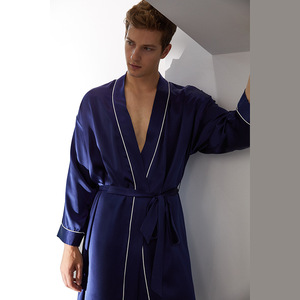 19 Mmi Chemise de nuit en soie XXL pour hommes, pantalon, costume, pyjama long à lacets en soie lourde, vêtements de maison doux pour adultes, impression d'été pour hôtels - Product Image 2