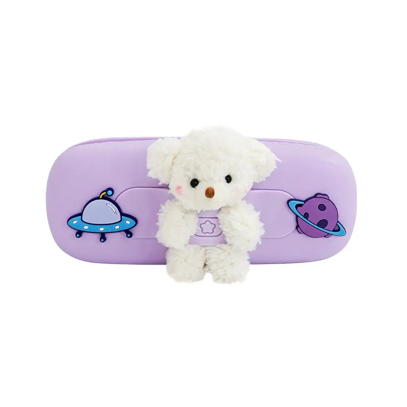Small And Portable Lovely Images Large Capacity Kawaii Silicone With 3D-Design Cute Cartoon Bear Plastic Pencil Case