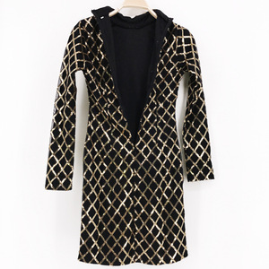 Automne Femmes Vêtements À Manches Longues Col Roulé Noir Or Plaid Paillettes Perlées Mini Robe De Soirée - Product Image 4