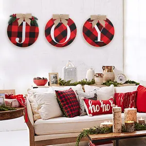 Kerstdecoratie Benodigdheden Geruite Boog Home Wall Slinger & Grenen Kransen Deur Houten Kerstversiering