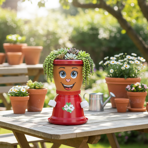NF Lauren Red Dress Flower Pot Private Label Hand Painted Decorative <b>Plastic</b> Garden <b>Planter</b> Boho Character Desktop Face Pot - Product Image 3