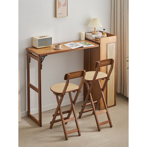 Zhumei Residence <b>Foldable</b> Bar <b>Table</b> L Shape Solid Wood High <b>Table</b> <b>With</b> Storage For Small Apartments Living Room Balcony - Product Image 1