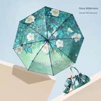 Vente en gros de parapluie boutique de voyage en plein air pour dames avec cinq poches pliantes petit motif de fleurs roses ceinture sac à main logo