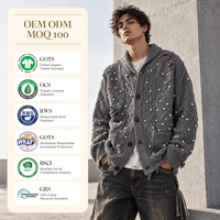 Cardigan en tricot acrylique classique pour homme, style streetwear, avec trous de ventilation, anti-boulochage, respirant, faible MOQ, service personnalisé