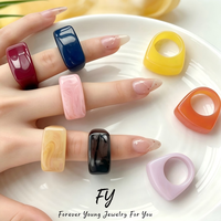 FY Bohemia Vintage Einfache Ringe Mehrfarbige Geometrische Trendige Übertriebene Acryl Rechteckige Kunststoff-Harz Chunky Band Fingerringe
