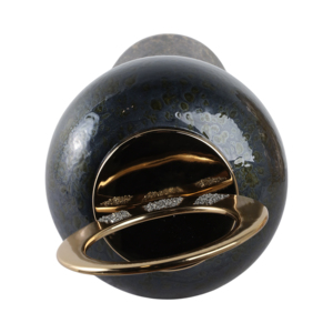 Vaso alto in vetro scultoreo con anello metallico superiore, accessorio decorativo per tavolo, soggiorno, vaso per fiori - Product Image 6
