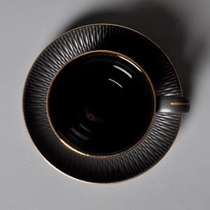 Service à espresso en céramique noire classique moderne <span class=keywords><strong>PITO</strong></span> avec bord doré pour café, restauration et usage en <span class=keywords><strong>restaurant</strong></span> - Product Image 3