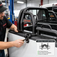 Barre de protection tout-terrain pour benne de pick-up avec support intégré pour barre lumineuse de toit et grille de protection pour vitre arrière