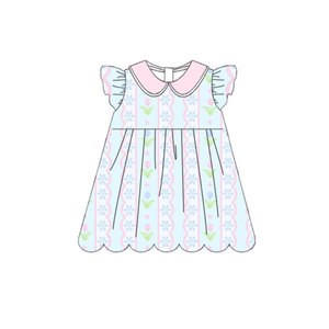 Vestido infantil personalizado GSD3868 para niña, diseño boutique con estampado de flores rosas y rayas, venta al por mayor, vestido de manga corta para bebé. - Product Image 2