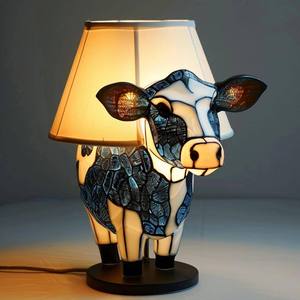 Animal <b>Table</b> Lamp Resin Cow Design <b>LED</b> <b>Light</b> Source E26 Bulb Base Switch Control Bedside Decor Ornament - Product Image 1