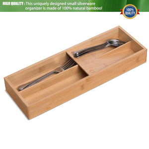 Bamboo Silverware Organizer 12L Rectangular Drawer <b>Storage</b> <b>Box</b> With Anti Skid Feet <b>Kitchen</b> Tableware Tray Stand - Product Image 4