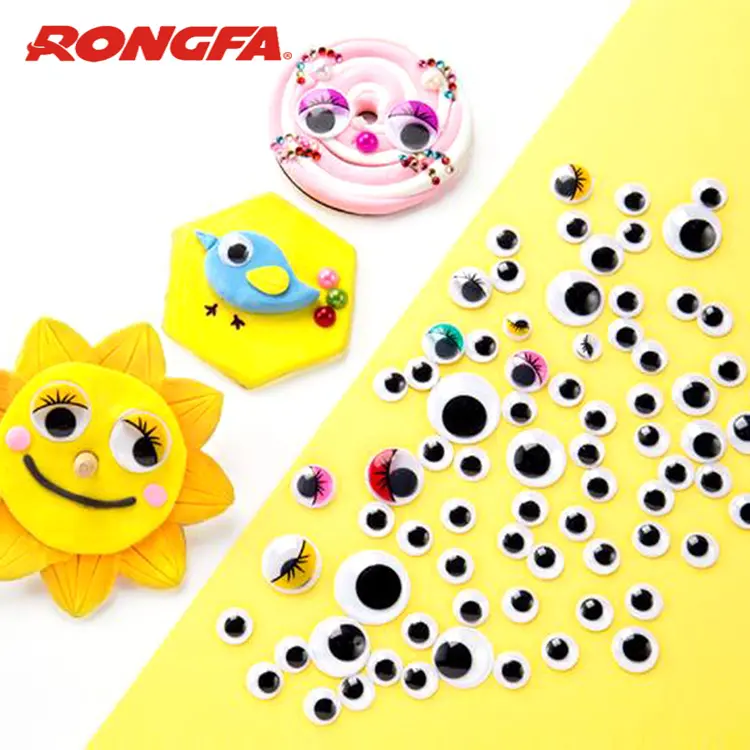 Pegatinas de plástico para manicura, Ojos de muñeca de ojos móviles, accesorios de juguete, colores blanco y negro