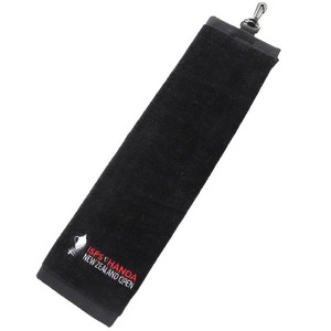 Serviette de golf Ips Handa New Zealand Open 40x60cm noire avec mousqueton et logo personnalisé - Product Image 1