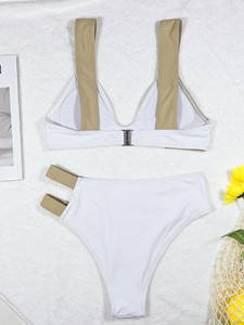 Maillot de bain d'été pour femmes, bikini blanc sexy, taille haute, fendu, maillot de bain pour femmes, vêtements de plage par <span class=keywords><strong>Tamanna</strong></span> Solid Color - Product Image 2