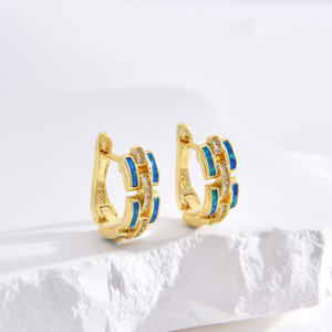 Pendientes de ópalo de bloqueo inglés de aro de cadena en forma de C chapados en oro de 18 quilates para mujer de alta calidad de <span class=keywords><strong>Plata</strong></span> de Ley 925 - Product Image 2