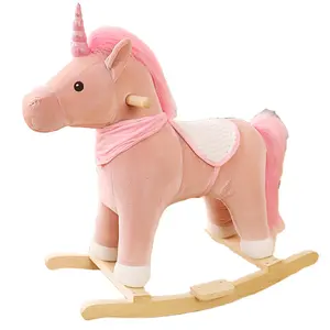Mecedora de unicornio rosa de peluche para niños, peluches de madera maciza, suaves