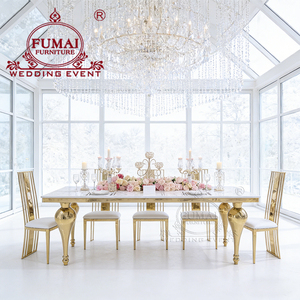 Wedding Party Hotel Rectangle <b>Side</b> Coffee & Dining <b>Table</b> Modern Luxury Stainless Steel <b>Gold</b> MDF Board Outdoor Use - Product Image 2