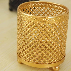 Oro redondo oro metal hierro belleza herramientas tocador maquillaje cepillo almacenamiento cubo organizador tubo almacenamiento caso - Product Image 2