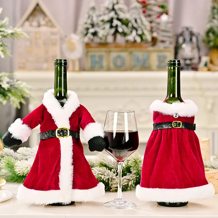Factory Price Christmas Red Wine Bottle Covers Coat Dress Style Champagne Cover for Xmas Home Party Dinner Table Decoration