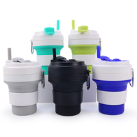 Tasse à eau pliable en silicone personnalisée de 350 ml (12 oz) avec couvercle et paille pour utilisation nomade – Mugs en silicone