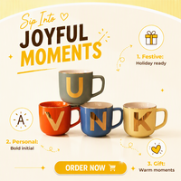 Mug à café en céramique personnalisé avec initiale en feuille d'or, bord doré, ensemble de monogrammes sur mesure, cadeau de Noël, vente en gros de tasses à café