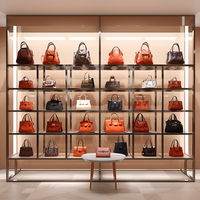 Support de présentation de sac à main en bois et en métal personnalisé, support de présentation de sac à main réglable en hauteur pour magasin de centre commercial