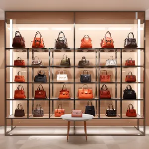 Özelleştirmek tasarım ahşap Metal el çantası ekran tutucu standı asılı raf ayarlanabilir yükseklik çanta teşhir standı alışveriş merkezi için
