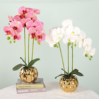 Bunga Phalaenopsis 3 Warna Putih/Pink/Merah, Pot Bunga Buatan Laris Manis, Tanaman Anggrek Kupu-kupu