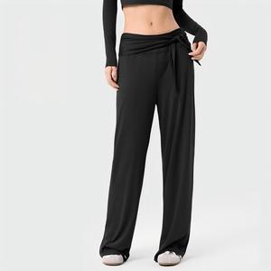 Pantalon de yoga ample taille haute extensible pour femme, avec ceinture à nouer, idéal pour le Pilates, l'entraînement et les loisirs - Product Image 1