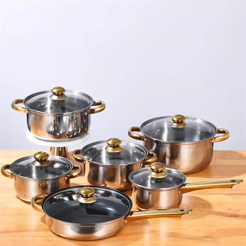 Sales of high-end kitchen, stainless steel non-stick glass cover easy to clean custom kitchen cookware sets/