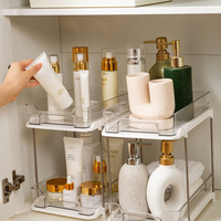 Organisateur et rangement sous évier transparent à 2 niveaux, rangement coulissant multifonctionnel pour salle de bain, cuisine, comptoir de vanité