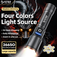 Lampe torche à quatre couleurs de lumière, haute intensité, haute puissance, longue portée, zoom télescopique, design compact en alliage d'aluminium
