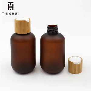 100ml 200ml 300ml 400ml <strong>500</strong> ml Frosted Amber Pet <strong>Plastic</strong> <strong>Bottles</strong> with Bamboo Disc Lid Bamboo Shampoo <strong>Bottles</strong> - Product Image 2