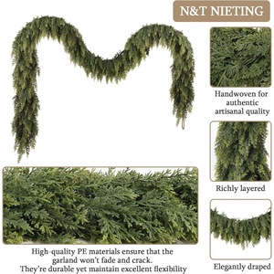 พวงมาลัยต้นสนซีดาร์เทียม SAME ขนาด 150 ซม. งานแฮนด์เมด ตกแต่งคริสต์มาส ใบไม้เนื้อนุ่ม ให้ความรู้สึกห้อยลงอย่างเป็นธรรมชาติ - Product Image 4