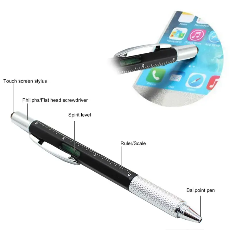 뜨거운 판매 6 1 도구 멀티 기능 펜 인쇄 로고 스타일러스 다기능 Multitool 다기능 볼펜