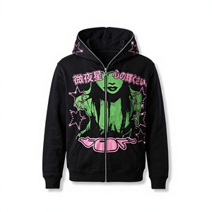 Sudadera con Capucha Extra Grande para Hombre, Negra, 100% Algodón, Antiarrugas, con Estampado Gráfico Personalizado de Anime Japonés Verde, Estilo Hip Hop - Product Image 1