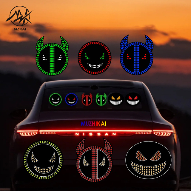 Car Devil Eye Light USB Powered Car Decorative Lights Fun LED Devil's Smiling Lorry Taxi Blinking Eyes Car Light Accessories