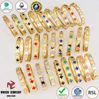Perhiasan Anti-Kusam Berwarna-warni Berbentuk Daun Semanggi Empat Lapis Emas 18K PVD, Gelang Wanita Tumpuk Modis, Gelang Baja Tahan Karat