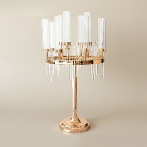 Candelabro LANJO de Lujo Dorado con 9 Brazos, Pantalla de Cristal y Base Metálica, Centro de Mesa para Bodas, 50x93cm - Product Image 2