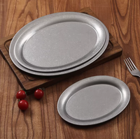 Assiette de service ovale vintage en acier inoxydable mat, plateau rétro en métal pour desserts, gâteaux, steaks, café, boulangerie, petit-déjeuner
