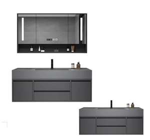 High-End moderno galleggiante per il <span class=keywords><strong>bagno</strong></span> vanità lavabo impermeabile lavabo armadietto con specchio in legno massello carcassa - Product Image 1