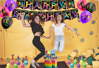 Décorations de fête d'anniversaire sur le thème du trampoline : drapeaux, bannières, guirlandes, décorations de cupcakes, décorations de gâteau, ballons en latex imprimés à l'hélium, fournitures cadeaux