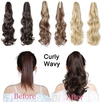 Extension synthétique frisée avec pince à cheveux, postiche avec cordon de serrage, fausse queue de cheval, pour femmes